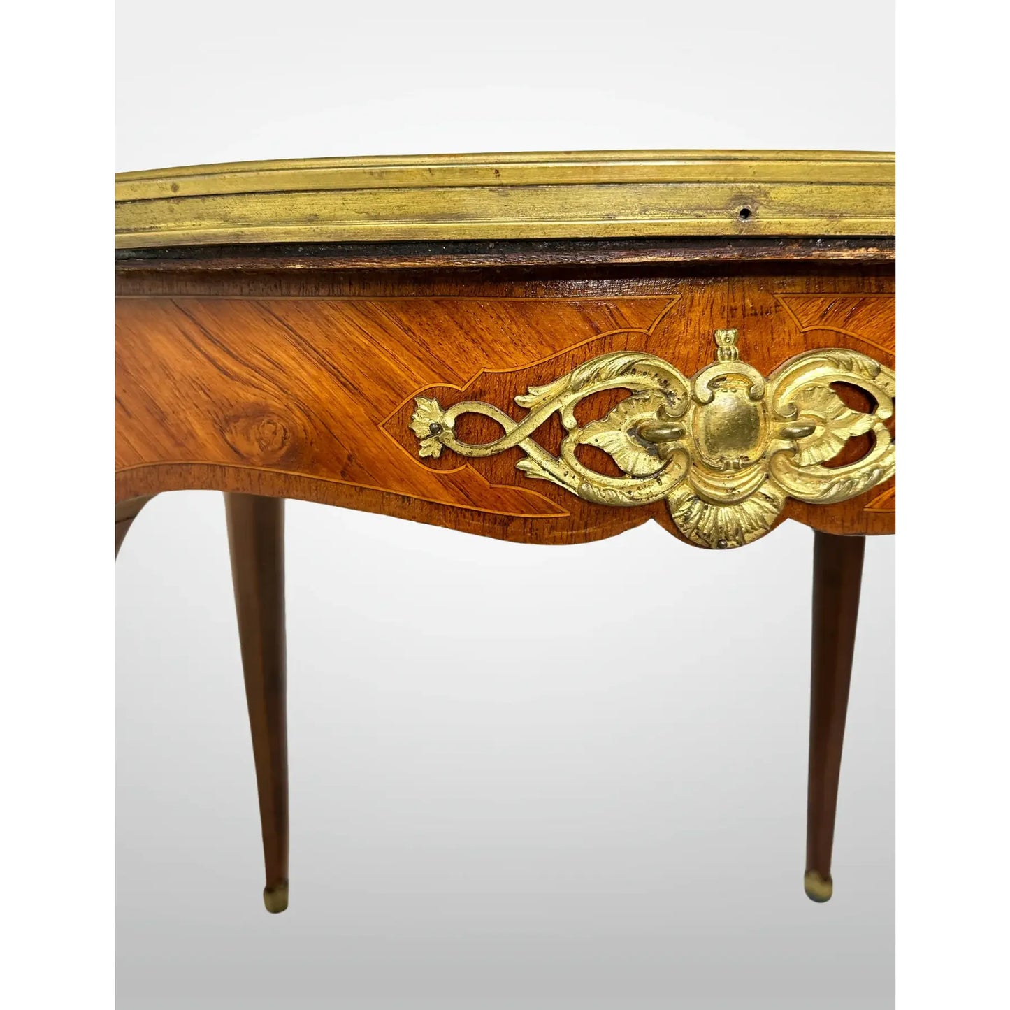 Vintage Fruitwood Louis XV Style Marble Top Coffee Table Ormolu Mounts
