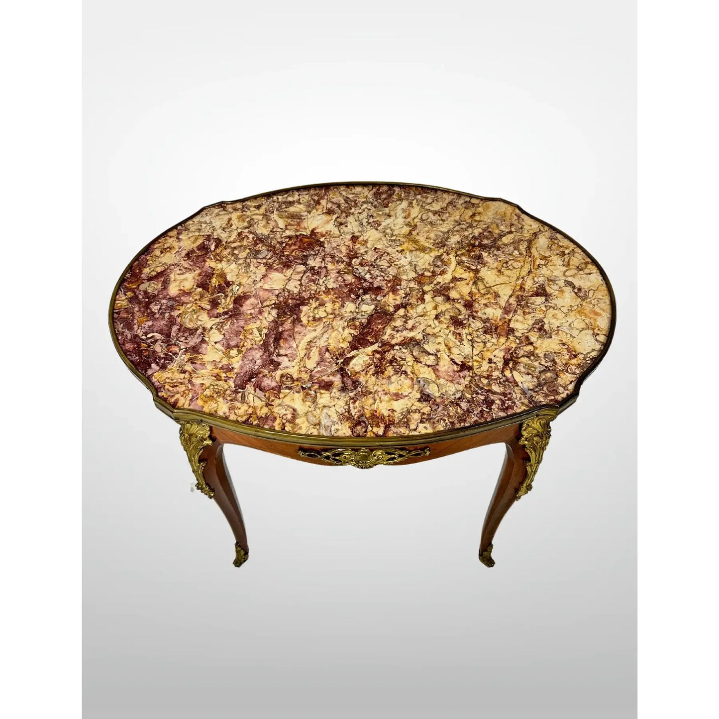 Vintage Fruitwood Louis XV Style Marble Top Coffee Table Ormolu Mounts