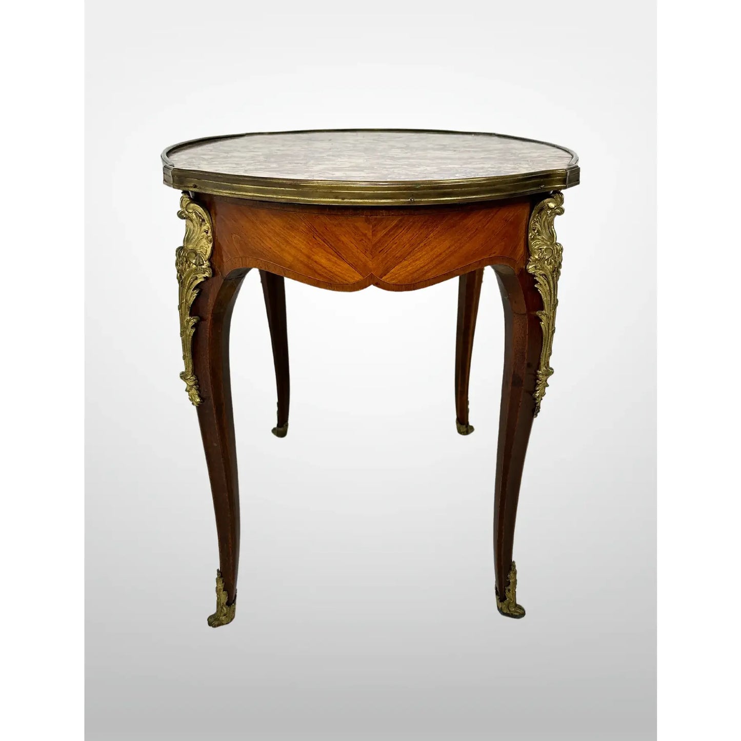 Vintage Fruitwood Louis XV Style Marble Top Coffee Table Ormolu Mounts