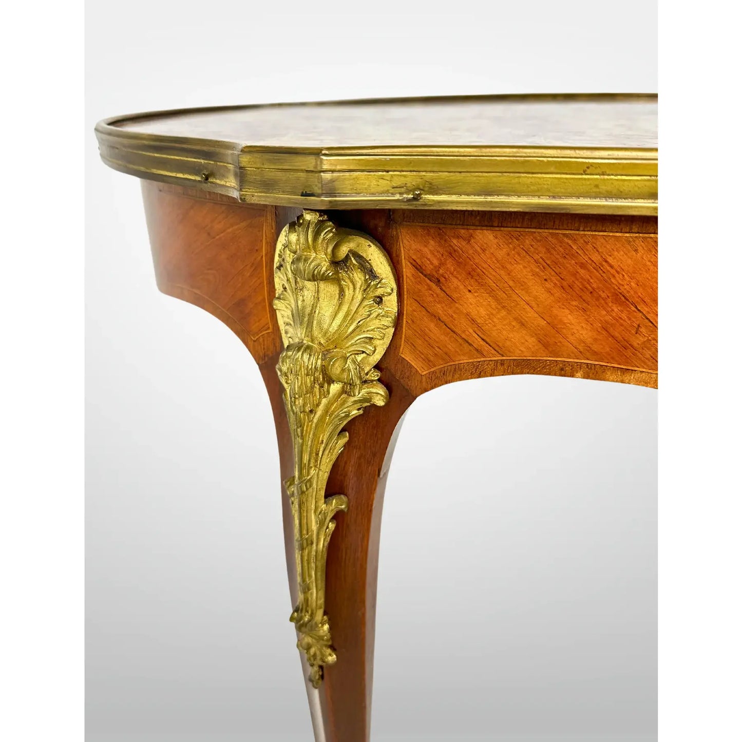 Vintage Fruitwood Louis XV Style Marble Top Coffee Table Ormolu Mounts