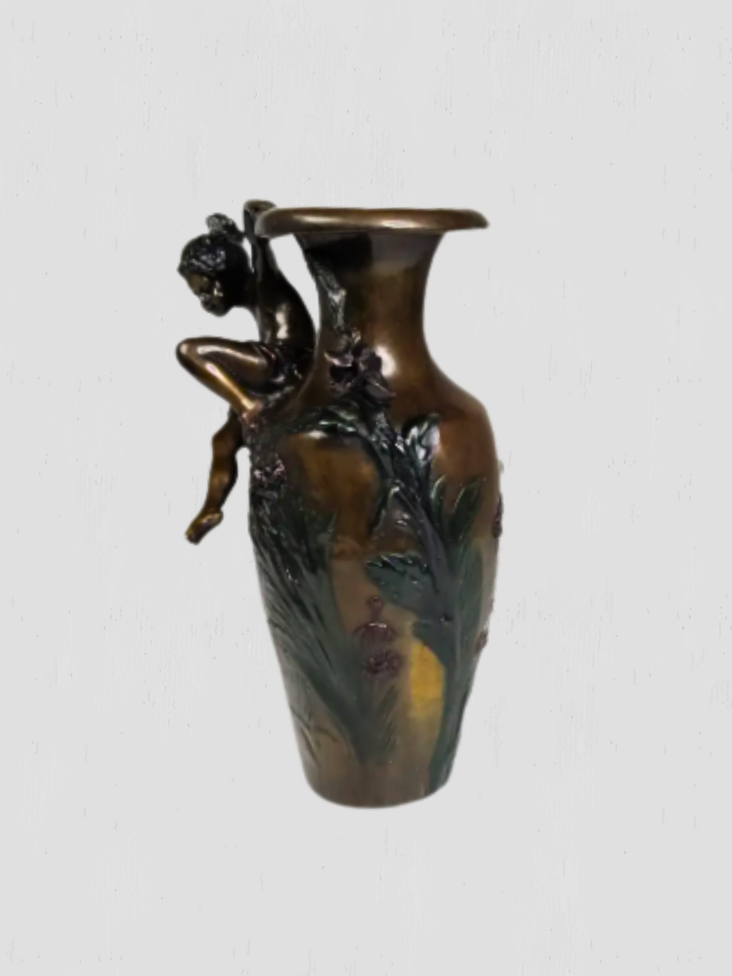 1890 Auguste Moreau Art Nouveau Bronze Vase With Cherub