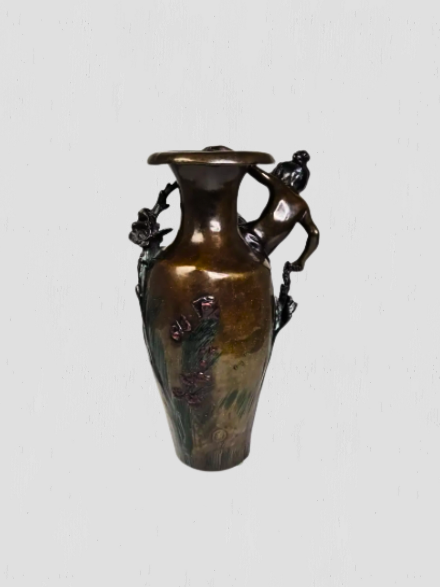1890 Auguste Moreau Art Nouveau Bronze Vase With Cherub
