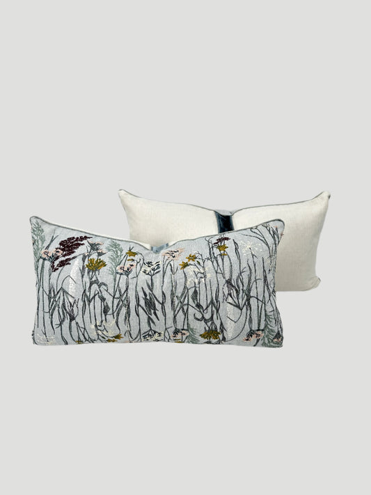 Embroidered Floral Linen Throw Pillows Pair
