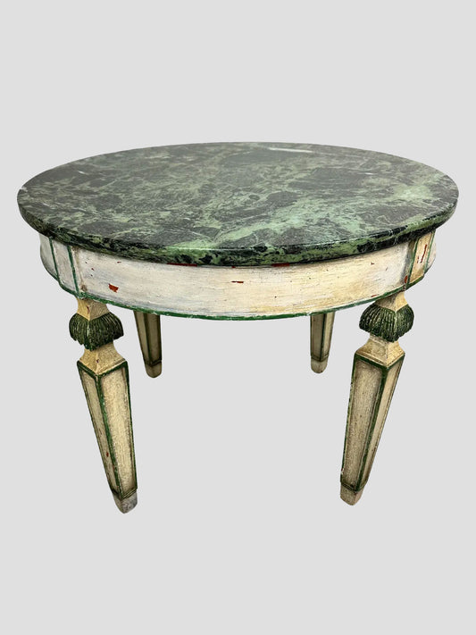 Italian Painted Table With Green Marble Top Vintage