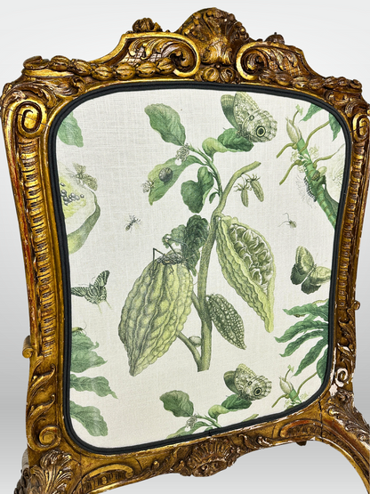 19th Century Carved Fire Screen Upholstered in Gastón Y Daniela Linen