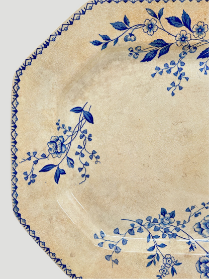 Antique Persian Serving Platter Blue Floral