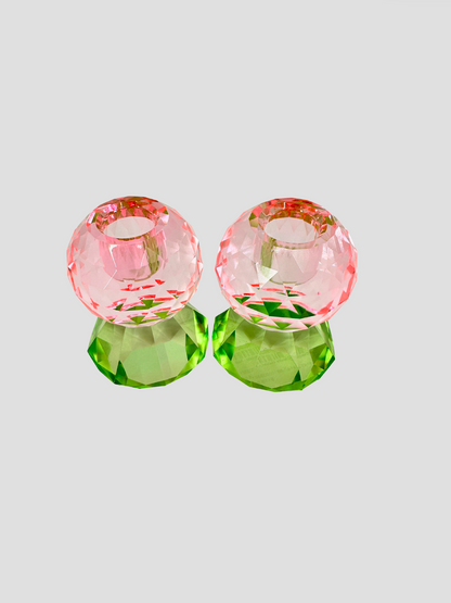 Faceted Crystal Candle Holder Pair - Baby Pink & Mint