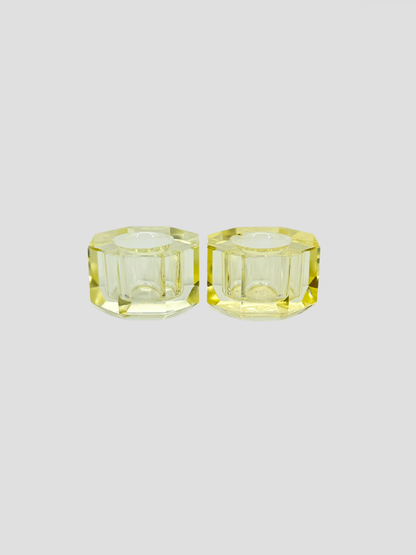 Faceted Crystal Candle Holder Pair - Butter