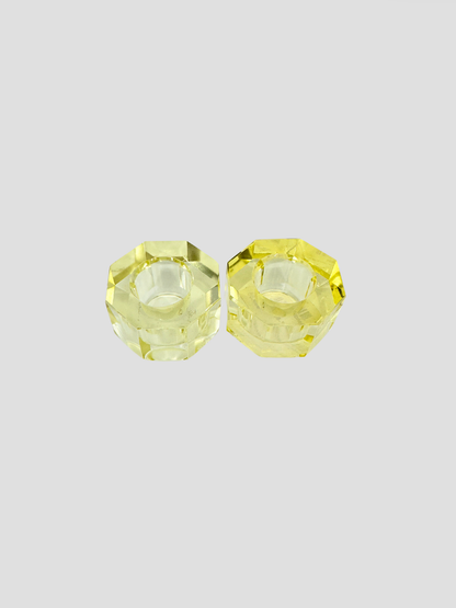 Faceted Crystal Candle Holder Pair - Butter