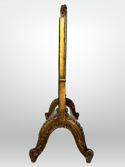 19th Century Carved Fire Screen Upholstered in Gastón Y Daniela Linen