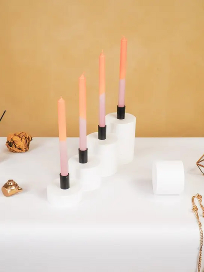 Light Pink & Orange Dip Dye Taper Candle Set of 4