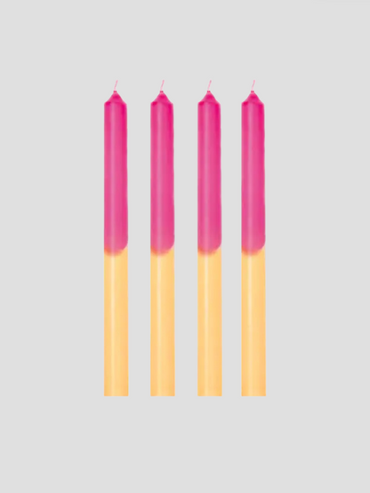 Pink & Yellow Dip Dye Taper Candle Set of 4