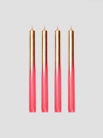 Pink & Gold Dip Dye Taper Candle Set of 4