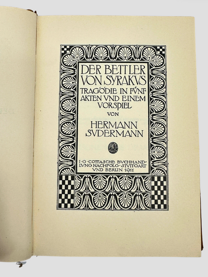 1911 Antique Book Sudermann Der Bettler Von Syrakus German