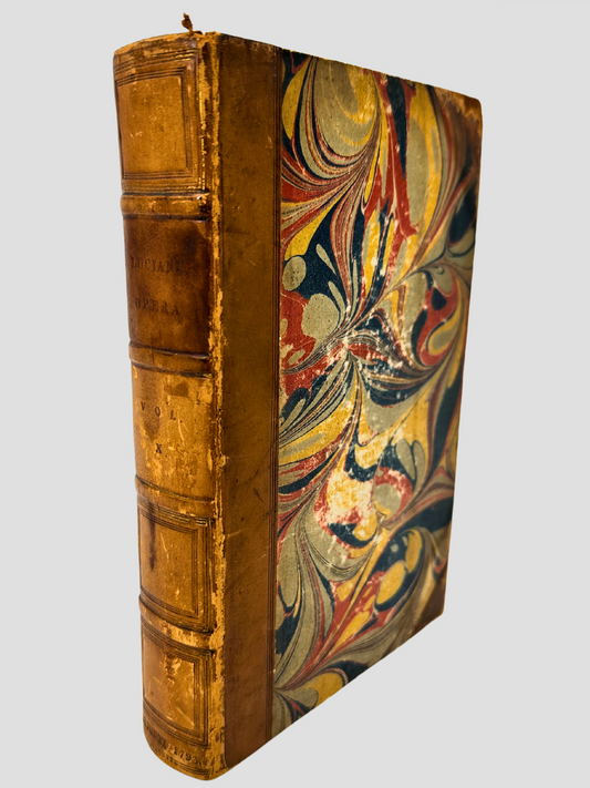 Luciani Samosatensis Opera Leatherbound Antique Book Greek and Latin