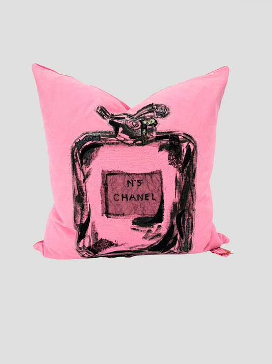 Pink Linen Chanel Painted Bottle Pillow