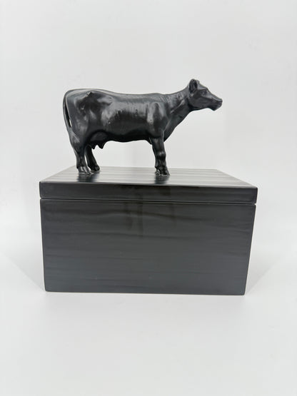 Oly Studio Black Cast Resin Cow Lidded Fable Box Animalia