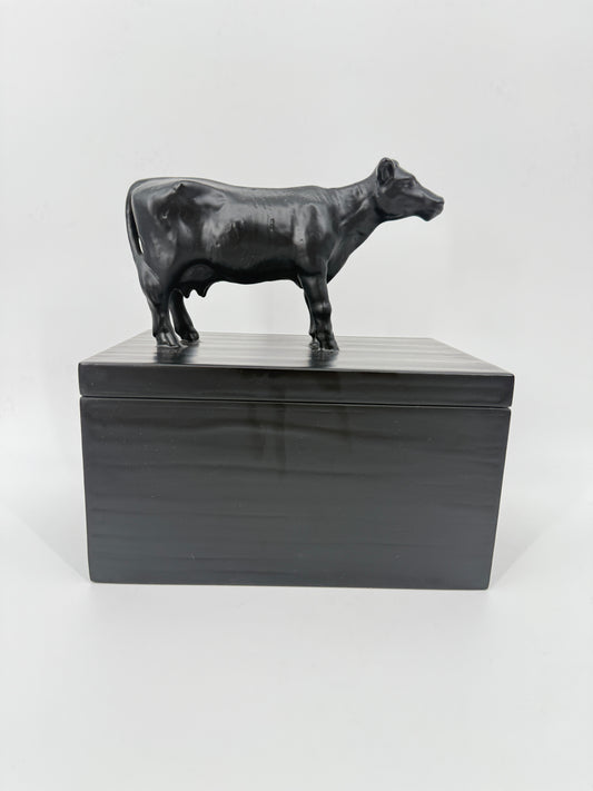 Oly Studio Black Cast Resin Cow Lidded Fable Box Animalia