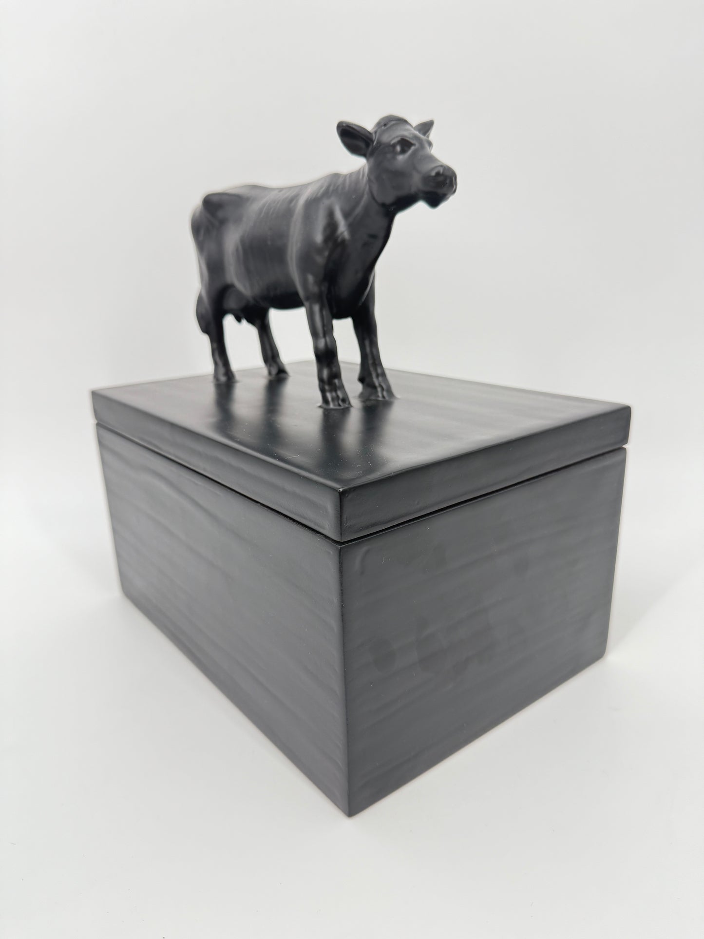 Oly Studio Black Cast Resin Cow Lidded Fable Box Animalia