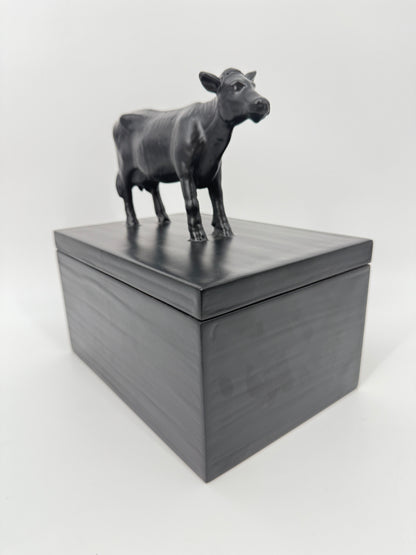Oly Studio Black Cast Resin Cow Lidded Fable Box Animalia