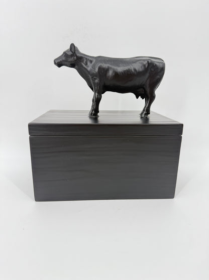 Oly Studio Black Cast Resin Cow Lidded Fable Box Animalia