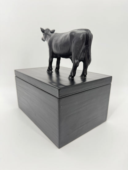 Oly Studio Black Cast Resin Cow Lidded Fable Box Animalia