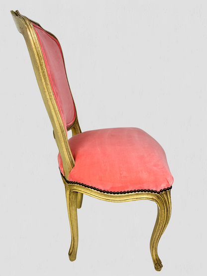 1960s Mid-Century French Chairs Bethlehem Furniture Set of 4 Coral Velvet