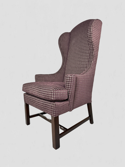 Mid-Century Petite Wing Chair Pair Newly Upholstered Houndstooth Chenille