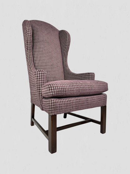 Mid-Century Petite Wing Chair Pair Newly Upholstered Houndstooth Chenille