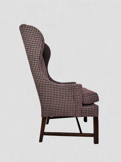 Mid-Century Petite Wing Chair Pair Newly Upholstered Houndstooth Chenille