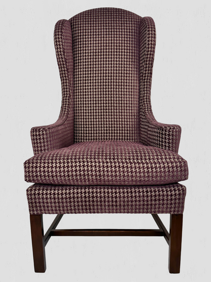 Mid-Century Petite Wing Chair Pair Newly Upholstered Houndstooth Chenille