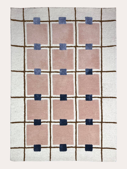 100% Wool Carpet - Blue, Blush, Cream
