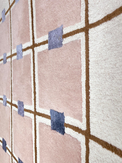 100% Wool Carpet - Blue, Blush, Cream