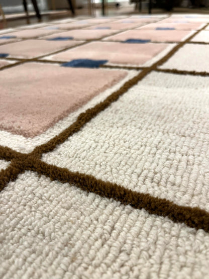 100% Wool Carpet - Blue, Blush, Cream