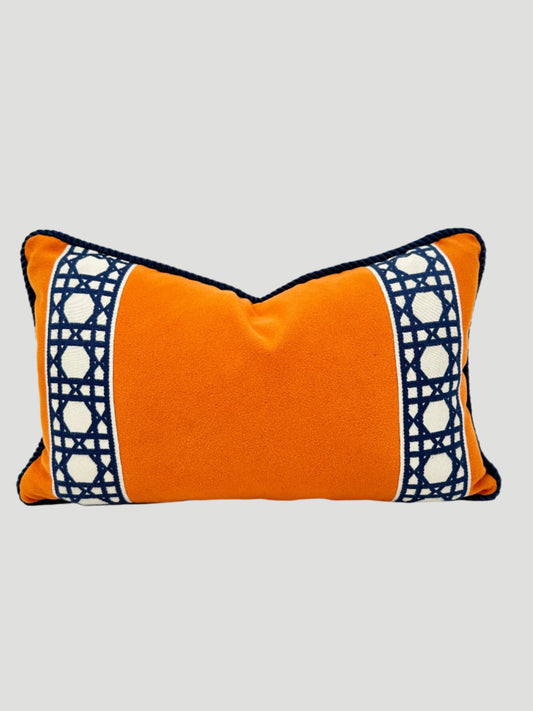 Orange Velvet Botanical Linen Print Pillow