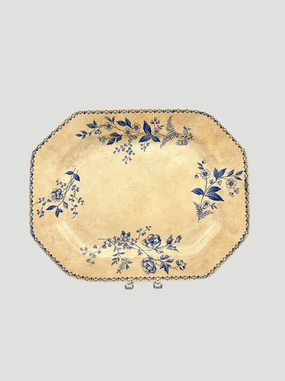 Antique Persian Serving Platter Blue Floral