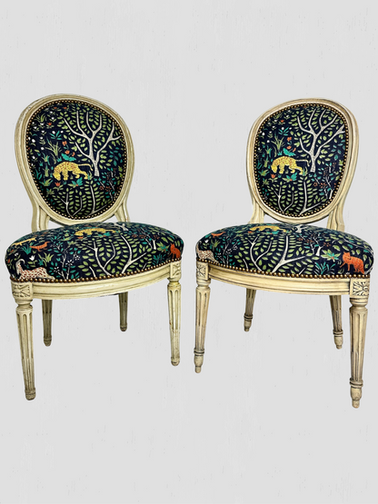 Animalia Kindel Side Chairs Newly Upholstered Vintage Pair