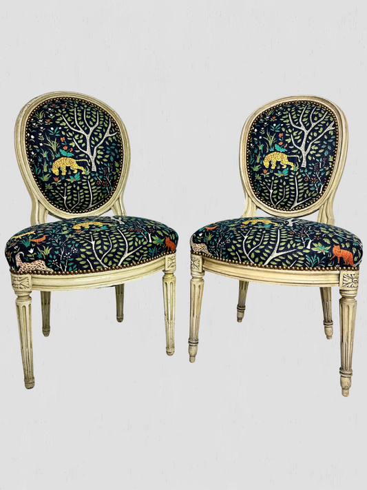 Animalia Kindel Side Chairs Newly Upholstered Vintage Pair