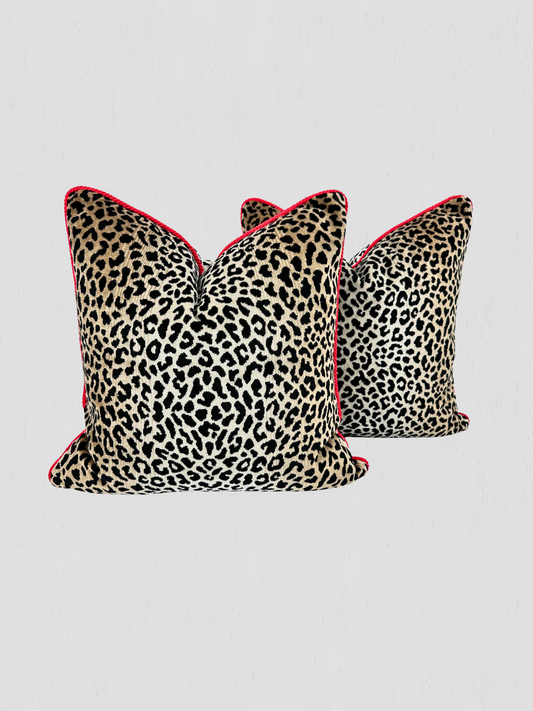 Leopard Velvet Red Cord Pillows Pair