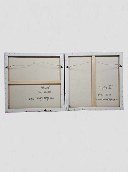 Meta & Meta II Original Mixed Media Painting Pair on Canvas by Milagros Pongo