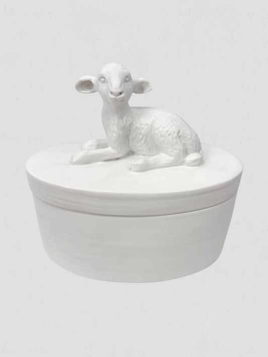 Oly Studio White Cast Resin Lamb Lidded Fable Box Animalia