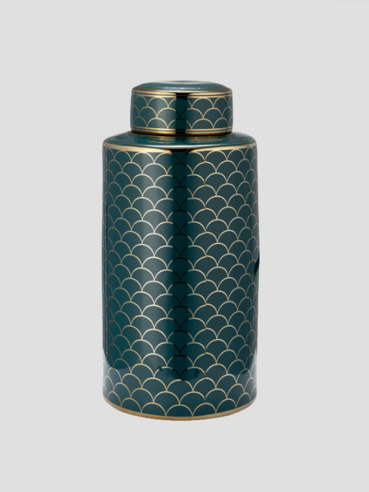 Ceramic Lidded Jar Gold Accents