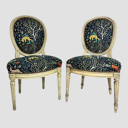 Animalia Kindel Side Chairs Newly Upholstered Vintage Pair