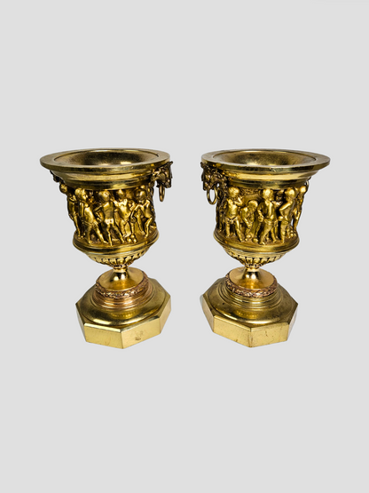 Antique Gilt Bronze Urns - Pair