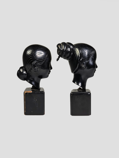 Vietnamese Cast Bronze Busts of Youths Pair, Nguyen Thanh Le