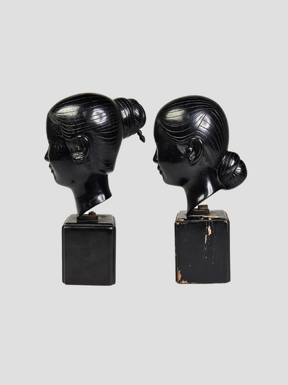 Vietnamese Cast Bronze Busts of Youths Pair, Nguyen Thanh Le
