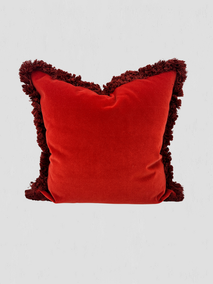 Orange Velvet Brushed Fringe Pillow Pair