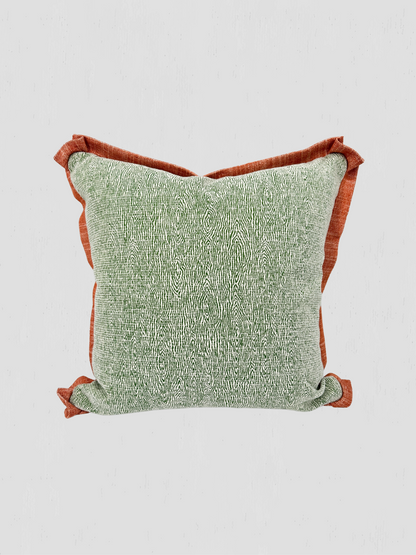Faux Bois Green with Linen Mitered Flange Samuel & Sons Cord Pillow Pair