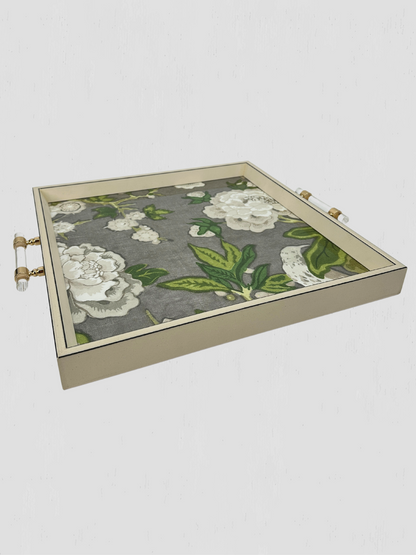 Floral Decorative Tray Lucite Handles