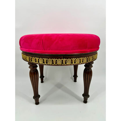 Early 19th Century French Empire Mahogany Revolving Stool With Brass Mounts Pink Velvet